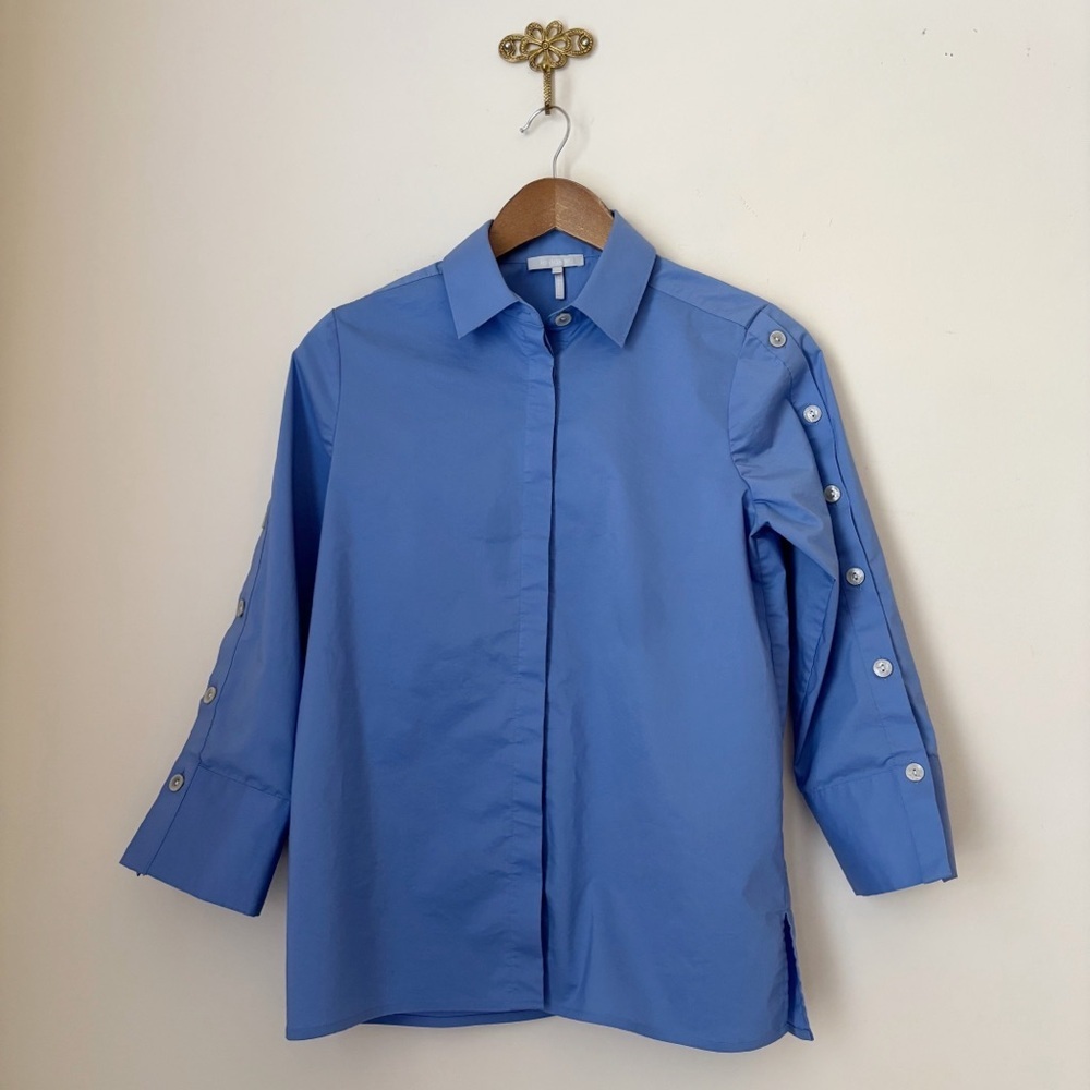 Hinson Wu Sky Blue Eleanor Button Sleeve Shirt XS Luxe Workwear
